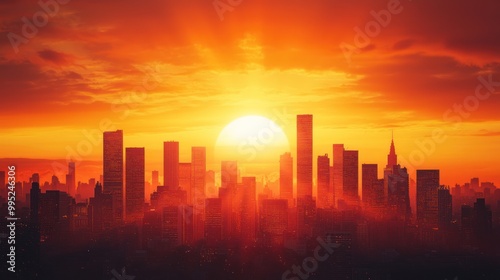 a rising sun behind a city skyline, representing the power of a new day.