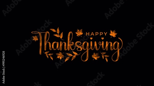 happy thanksgiving day text animation in orange color suitable for thanksgiving celebrate. beautiful handwritten animated. 