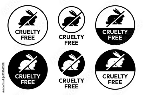 Cruelty Free label, logo, badge, icon, sticker, symbol, emblem, stamp, green, line, flat vector, isolated illustration. Cruelty free not tested on animals label for product packaging design.