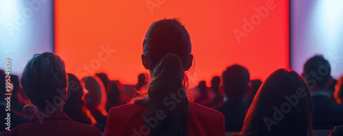 Audience in Conference Hall: Media Screen Presentation, Business & Education Concept photo