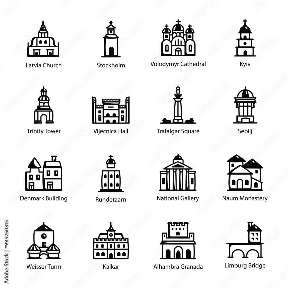 Set of Doodle Style Famous Building Icons
Set of Doodle Style Famous Building Icons