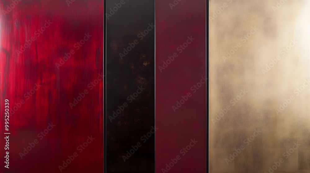red and white, three panel wooden background