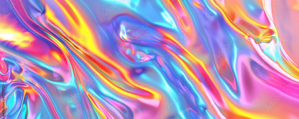Beautiful Rainbow Texture: Holographic Foil with Magical Background. Fantasy Colorful Card with Iridescent Art. Trendy Punchy Pastel
