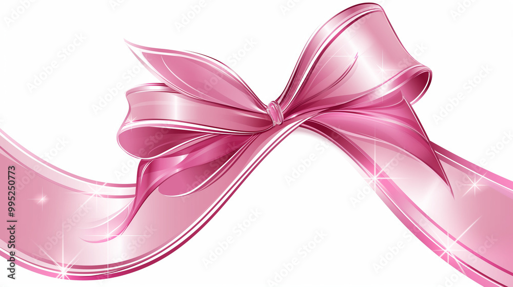 Shiny Pink Ribbon Bow on White Background for Breast Cancer Awareness Shiny Pink Ribbon Bow on White Background for Breast Cancer Awareness