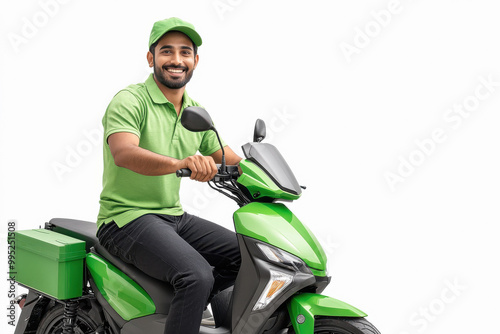 Indian delivery boy riding scooter photo