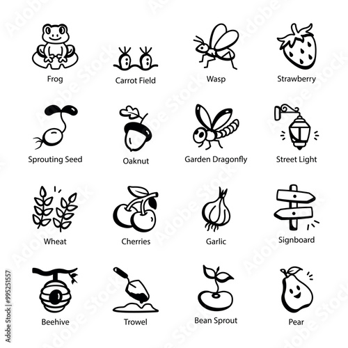 Collection of Doodle Style Nature Icons


