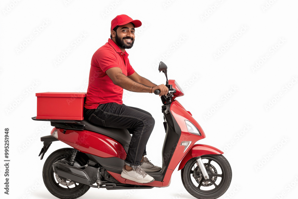 Indian delivery boy riding scooter
