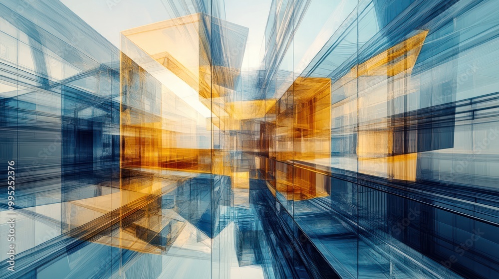 Multiple exposure of modern abstract glass architectural forms. Generative AI Multiple exposure of modern abstract glass architectural forms. Generative AI