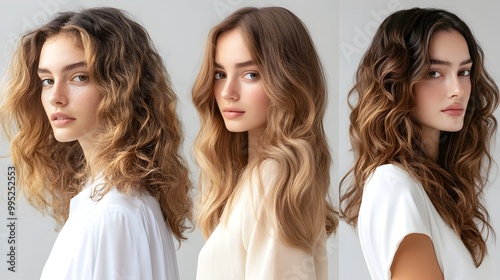 Soft and Feminine Curly Hairstyle with Ringlet Details Showcasing a Loose Curly Hairstyle Captured from the Front Side and Back Angles with Delicate Ringlets Framing the Face