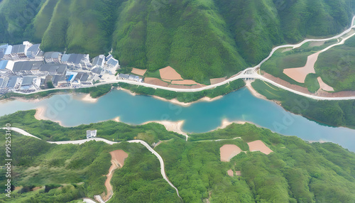 Magnificent scenery of Lin'an mountain area in Zhejiang, aerial view from high altitude reveals the beauty of nature photo