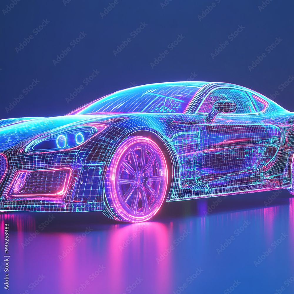 hyper realistic Futuristic AR conceptual car digital wireframe car concept with blue background generated by AI hyper realistic Futuristic AR conceptual car digital wireframe car concept with blue background generated by AI