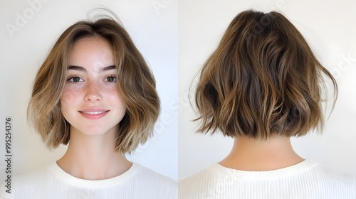 Stylish and Trendy Textured Lob Hairstyle with Choppy Layers and Soft Beach Waves for Modern and Fashionable Women