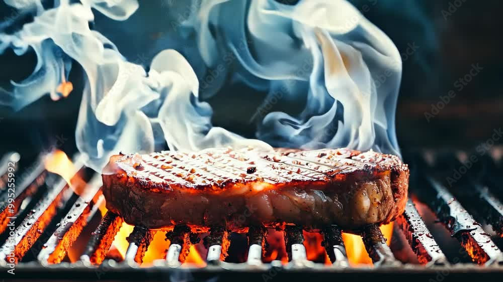 Grilling a juicy steak on the barbecue by a skilled chef