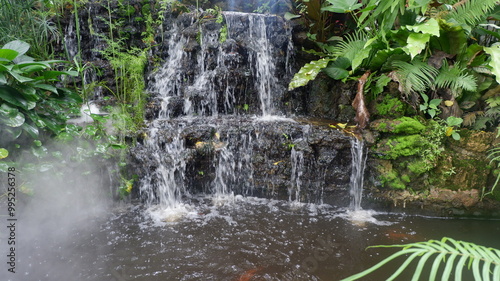 Beautiful artificial waterfall in the backyard