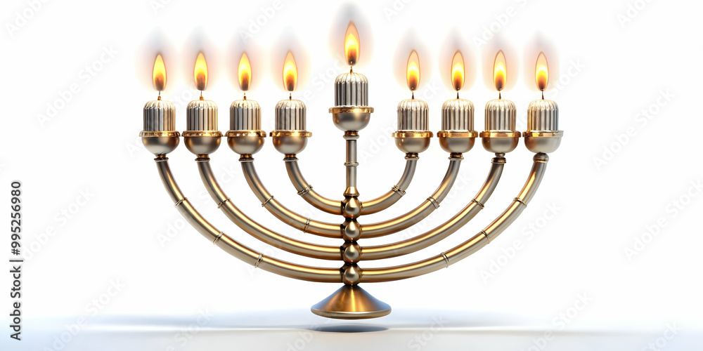 3D Floating Menorah with Glowing Candles Isolated on White Background - Futuristic Hanukkah Design Icon Highlighting Weightless Look and Vibrant Flames 3D Floating Menorah with Glowing Candles Isolated on White Background - Futuristic Hanukkah Design Icon Highlighting Weightless Look and Vibrant Flames