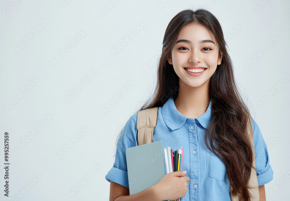 indian female student smiling and holding books on white background indian female student smiling and holding books on white background