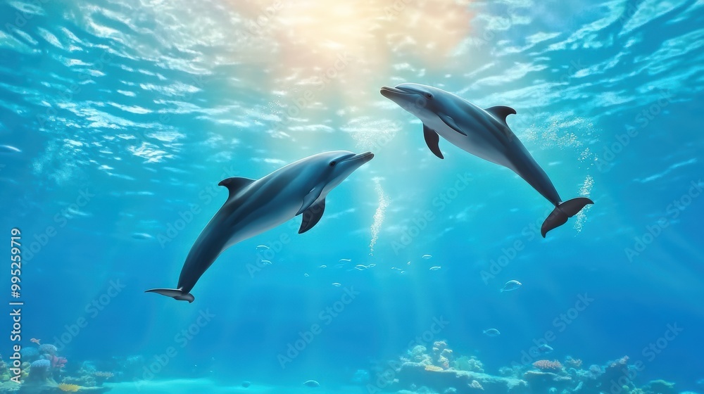 Dolphins Swimming in Clear Ocean Water Dolphins Swimming in Clear Ocean Water