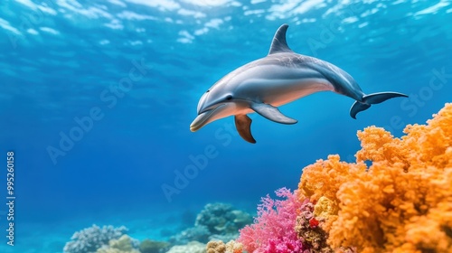 Graceful Dolphin Swimming Above Vibrant Coral Reef