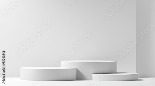 A banner for the online camera shop, with 4 podiums in different sizes against a simple background