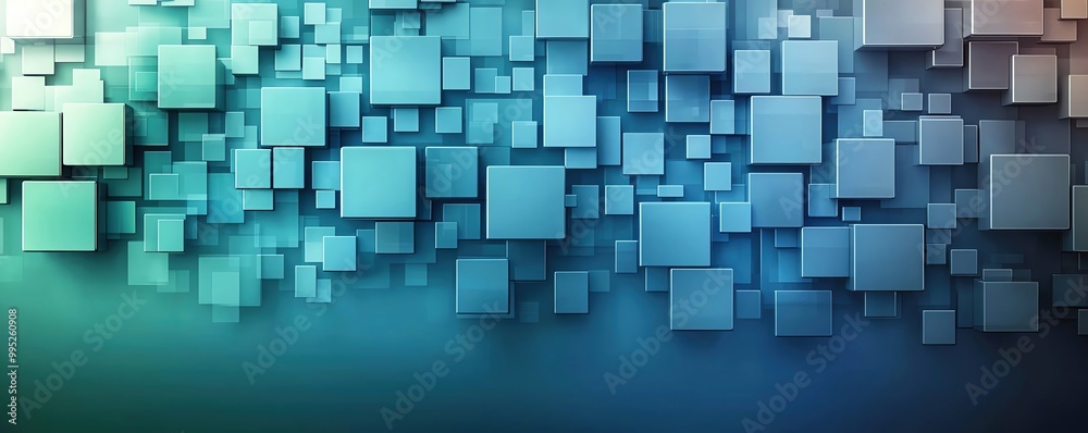 Abstract background of pixelated squares in digital blue and green tones, evoking technology and data Abstract background of pixelated squares in digital blue and green tones, evoking technology and data
