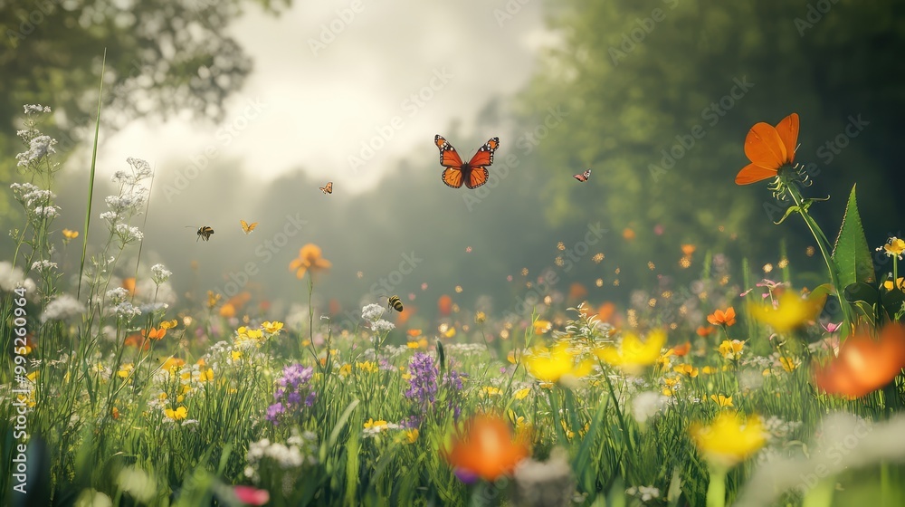 A wildflower meadow buzzing with bees and butterflies A wildflower meadow buzzing with bees and butterflies