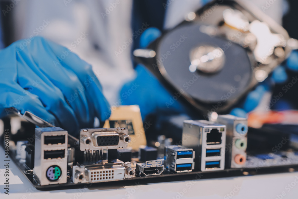 Obraz premium Electronics technician, electronic engineering electronic repair, electronics measuring and testing, repair and maintenance concepts.