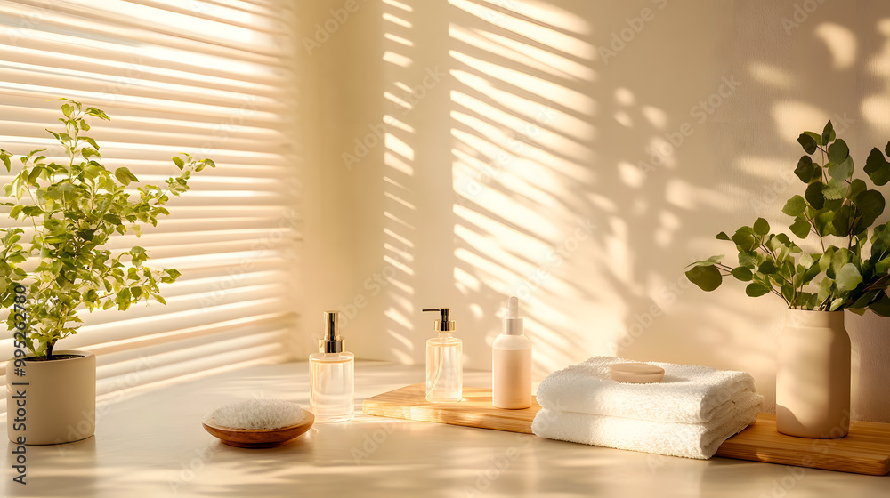 Calm Spa Setup with Natural Light and Greenery Calm Spa Setup with Natural Light and Greenery