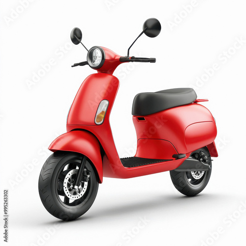 red retro electric scooter standing on white background