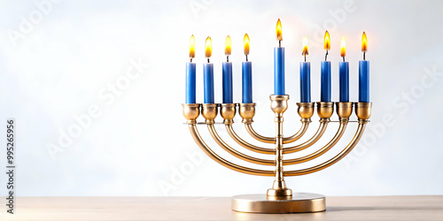 Flat Isolated Hanukkah Candles in Reusable Holders on White Background - Eco-Friendly Design Celebrating Sustainability and Tradition