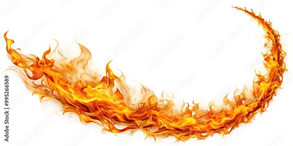 Crescent moon fire frame with flames isolated on white background