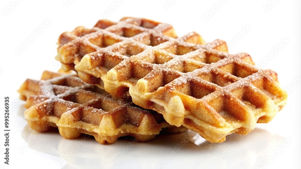 Crispy cinnamon sugar waffles on white background. Crispy cinnamon sugar waffles on white background.