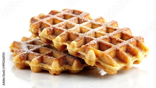 Crispy cinnamon sugar waffles on white background.