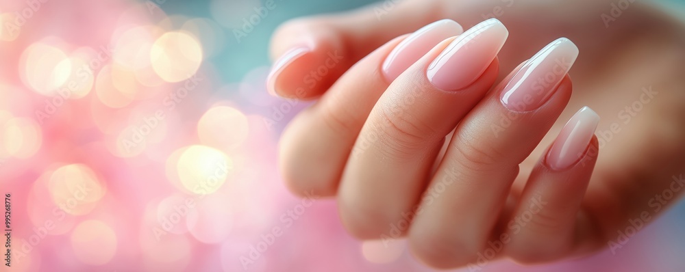 Close-up of manicured nails with a pastel background, showcasing beauty and self-care. Close-up of manicured nails with a pastel background, showcasing beauty and self-care.