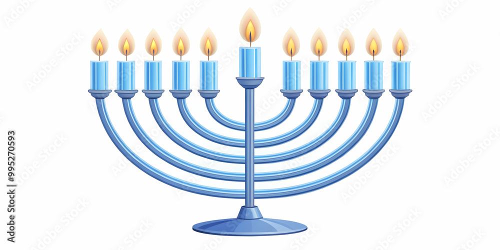 Modern Flat Floating Hanukkah Menorah with Glowing Blue Flames Isolated on White Background - Sleek Design for Contemporary Celebrations Modern Flat Floating Hanukkah Menorah with Glowing Blue Flames Isolated on White Background - Sleek Design for Contemporary Celebrations
