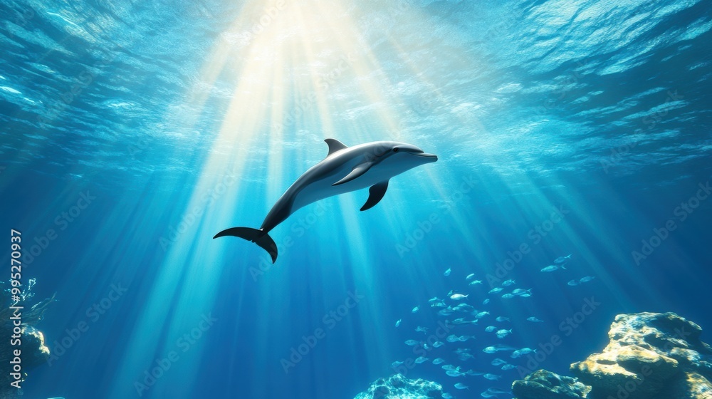 Obraz premium Graceful Dolphin Swimming Under Sunlit Waters