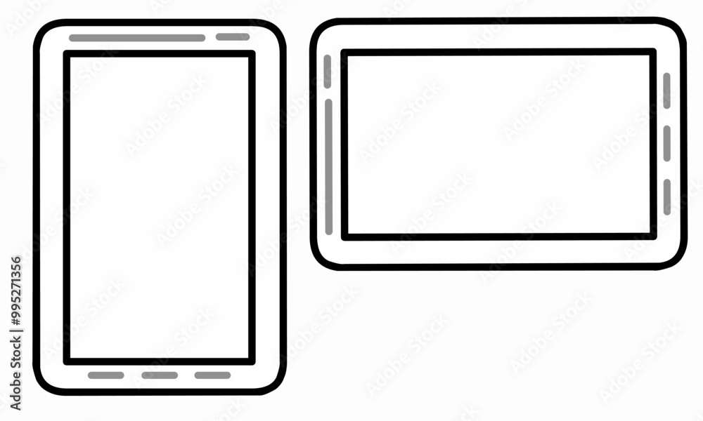 Tablet Computer Vector Illustration with Horizontal and Vertical Perspective View. Tablet PC Screen Isolated on white Background. Tablet Computer Vector Illustration with Horizontal and Vertical Perspective View. Tablet PC Screen Isolated on white Background.