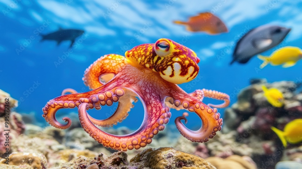 Vibrant Octopus in Clear Tropical Waters Vibrant Octopus in Clear Tropical Waters