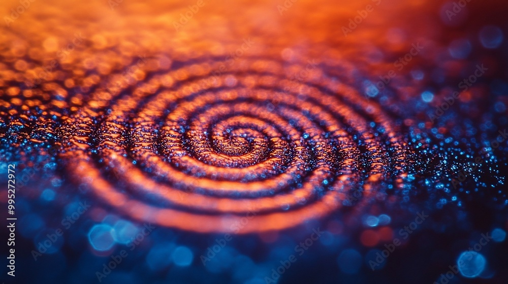 Abstract spiral pattern with bokeh effect and warm colors.