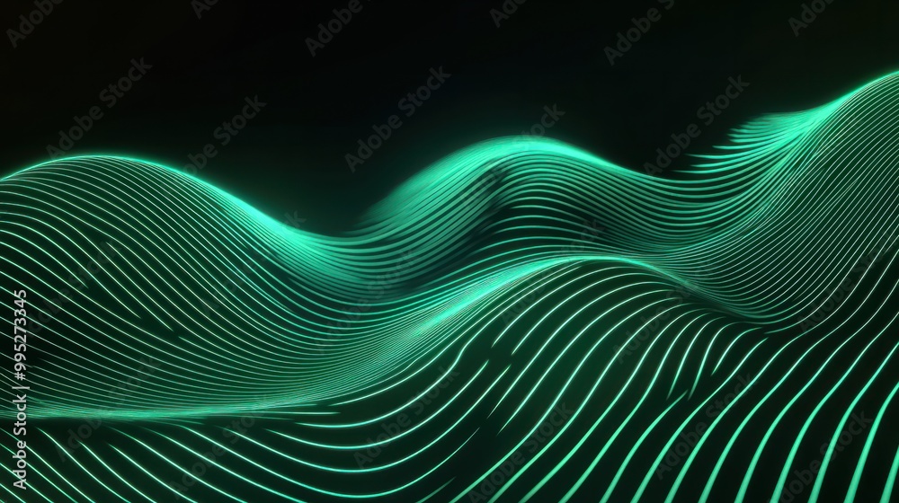 Wavy green neon line digital technology background Wavy green neon line digital technology background