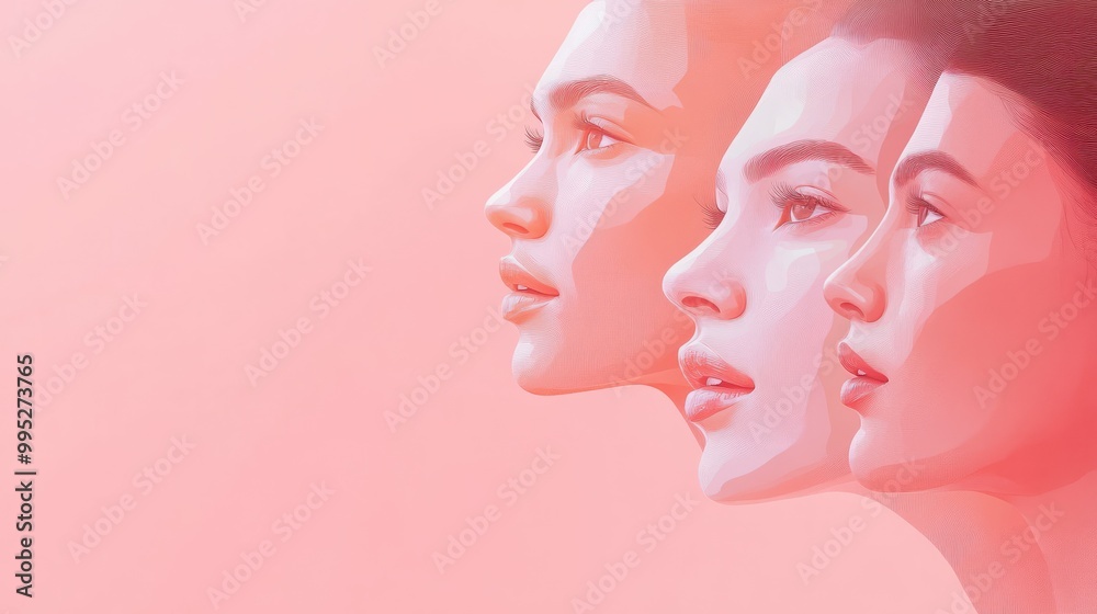 Women's day celebration banner, 8 march, multiple women faces graphic illustration, horizontal copy space on pastel pink background. Generative AI Women's day celebration banner, 8 march, multiple women faces graphic illustration, horizontal copy space on pastel pink background. Generative AI