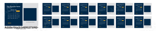 Set of 2025 Monthly Calendar Planner Templates, Cover with Place for Photo, Company Logo. Vector pages of wall or desk calendar for printing size Letter-8.5x11 in. Week start on Sunday