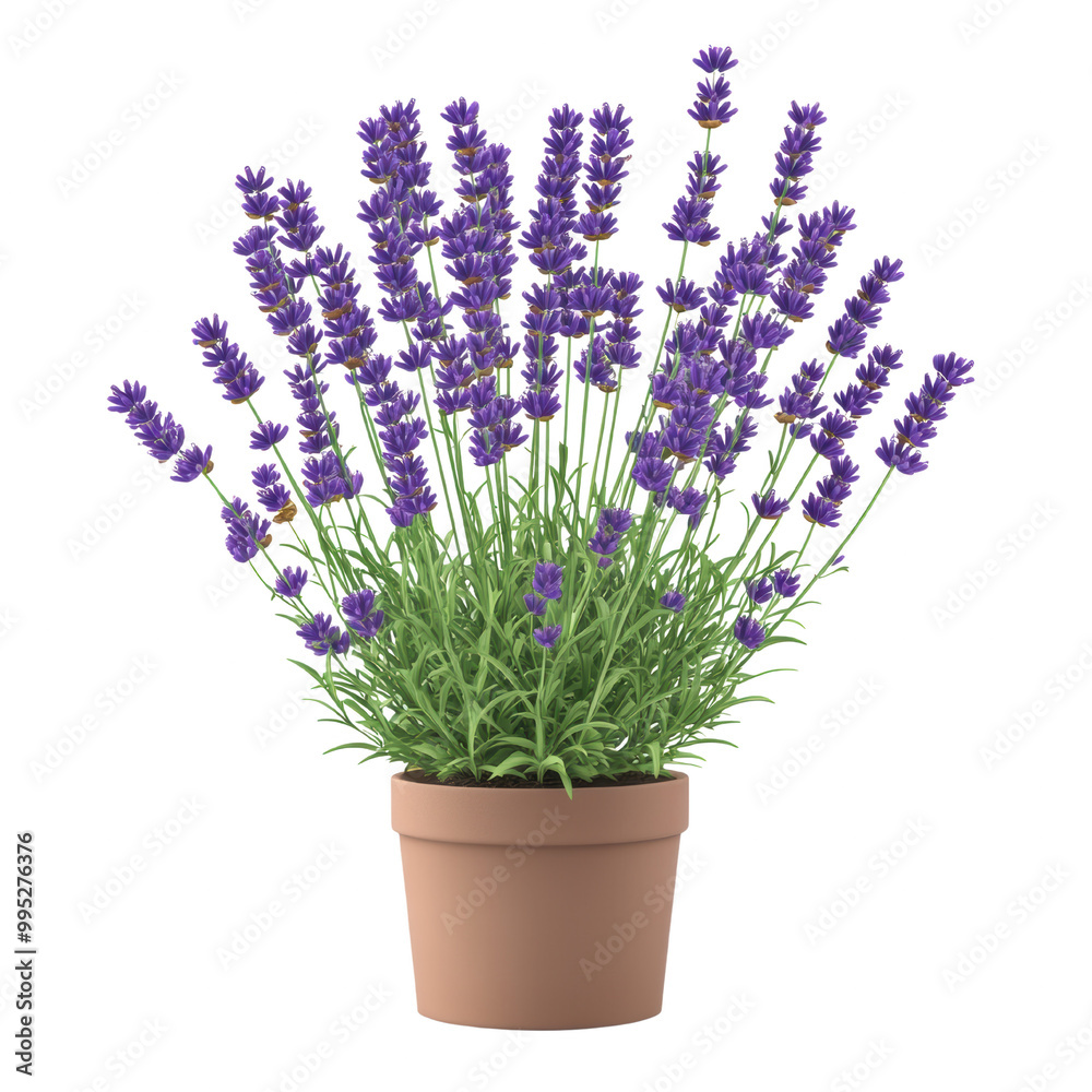 Fototapeta premium Potted Lavender Plant with Vibrant Purple Flowers on Transparent Background