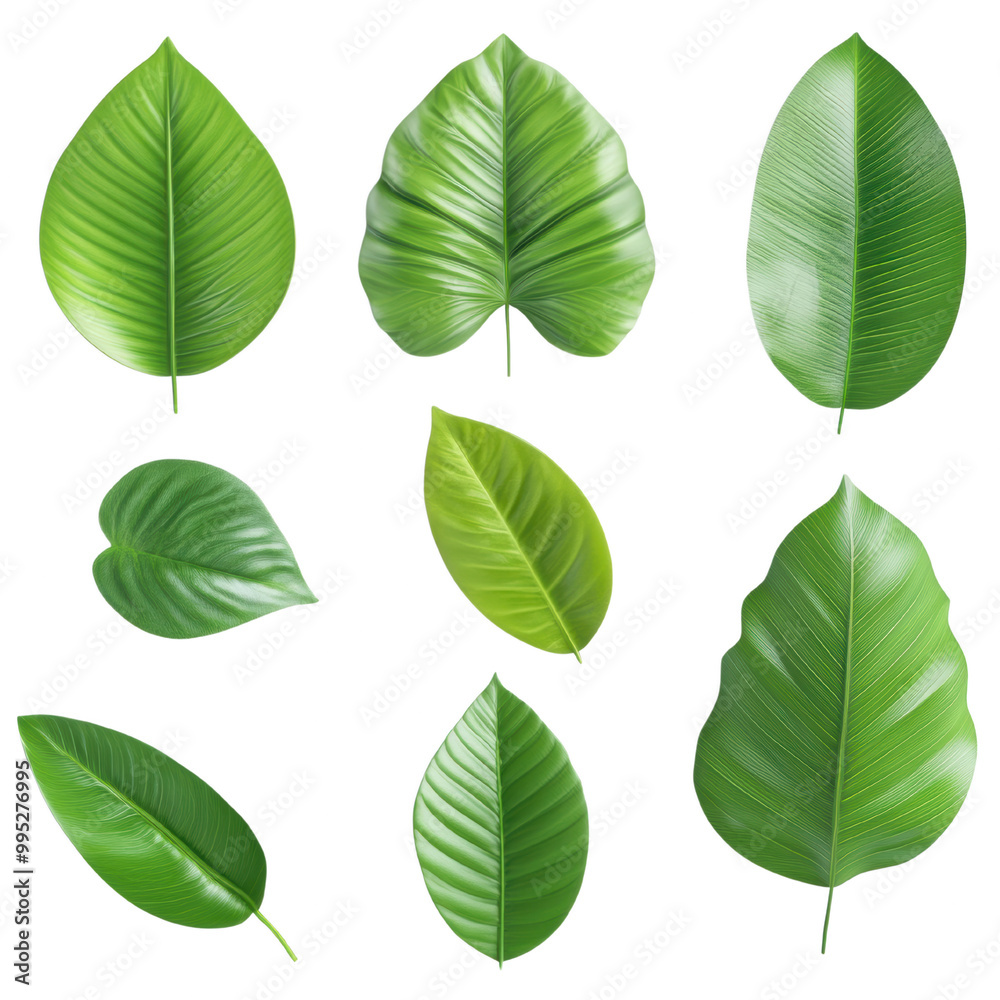 Fototapeta premium Collection of Various Green Leaves on Transparent Background