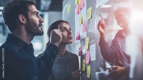 A scrum board with sticky notes representing user stories, tasks, and progress, showcasing the visual organization of agile methodologies.