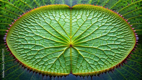 Detailed close-up of a prickly waterlily Euryale ferox leaf photo