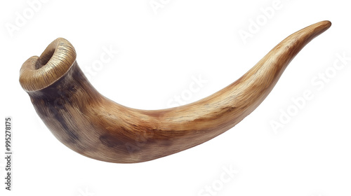 Traditional shofar horn cut out on transparent background