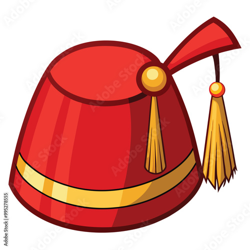 Vibrant red fez hat vector illustration isolated on a white background