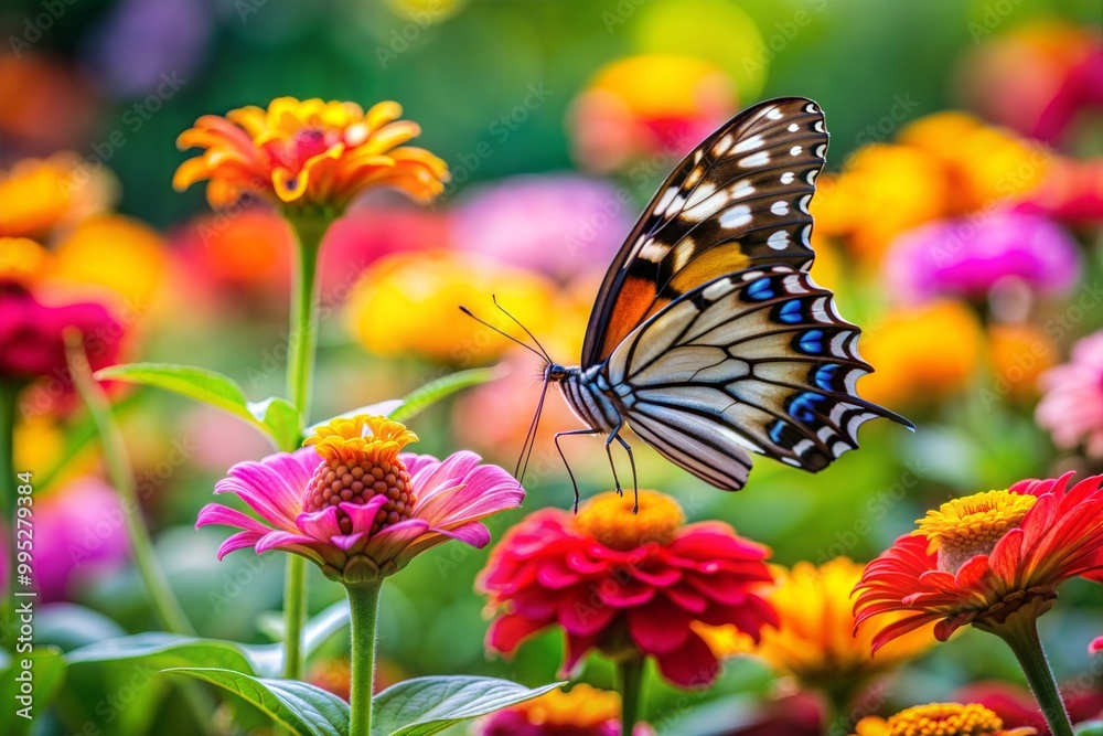 Butterfly perched on flower in vibrant garden
