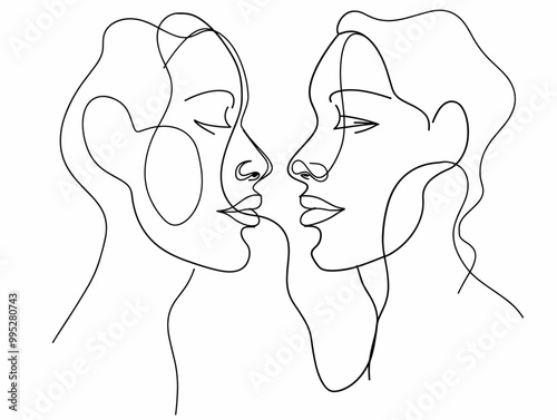 Interviewer and Applicant: A Single Line Connection - Simple Minimalistic Interconnected Faces Vector
