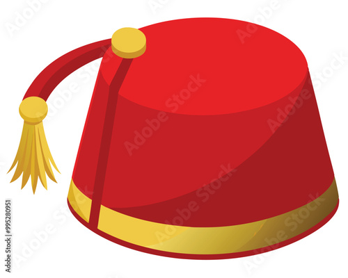 Vibrant red fez hat vector illustration isolated on a white background